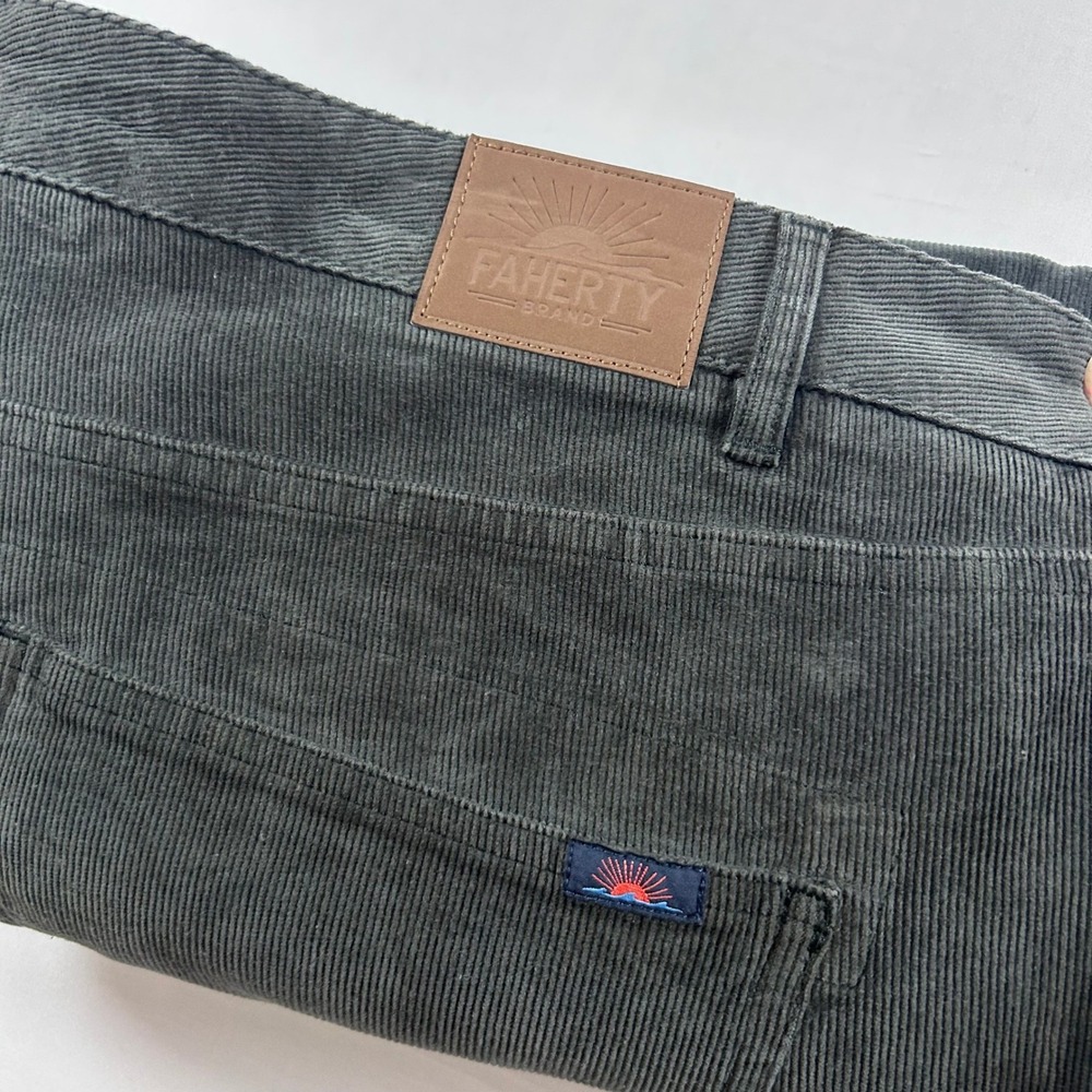 Faherty Corduroy Pants Mens 40 Gray Stretch Terry 5 Pocket Slim Straight Cotton - Picture 8 of 13